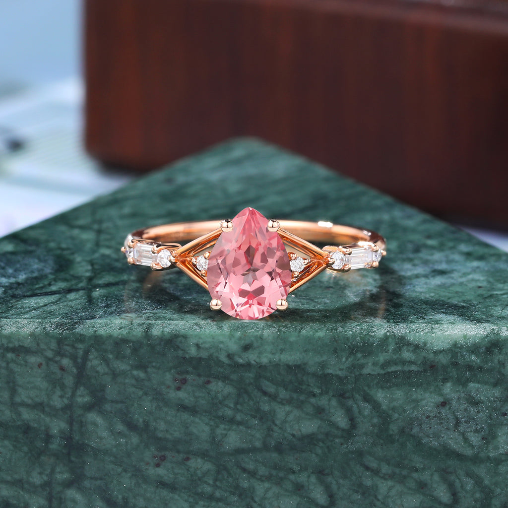 Pear shape Lab Pink Sapphire engagement ring 925silver/10k/14k/18k gold