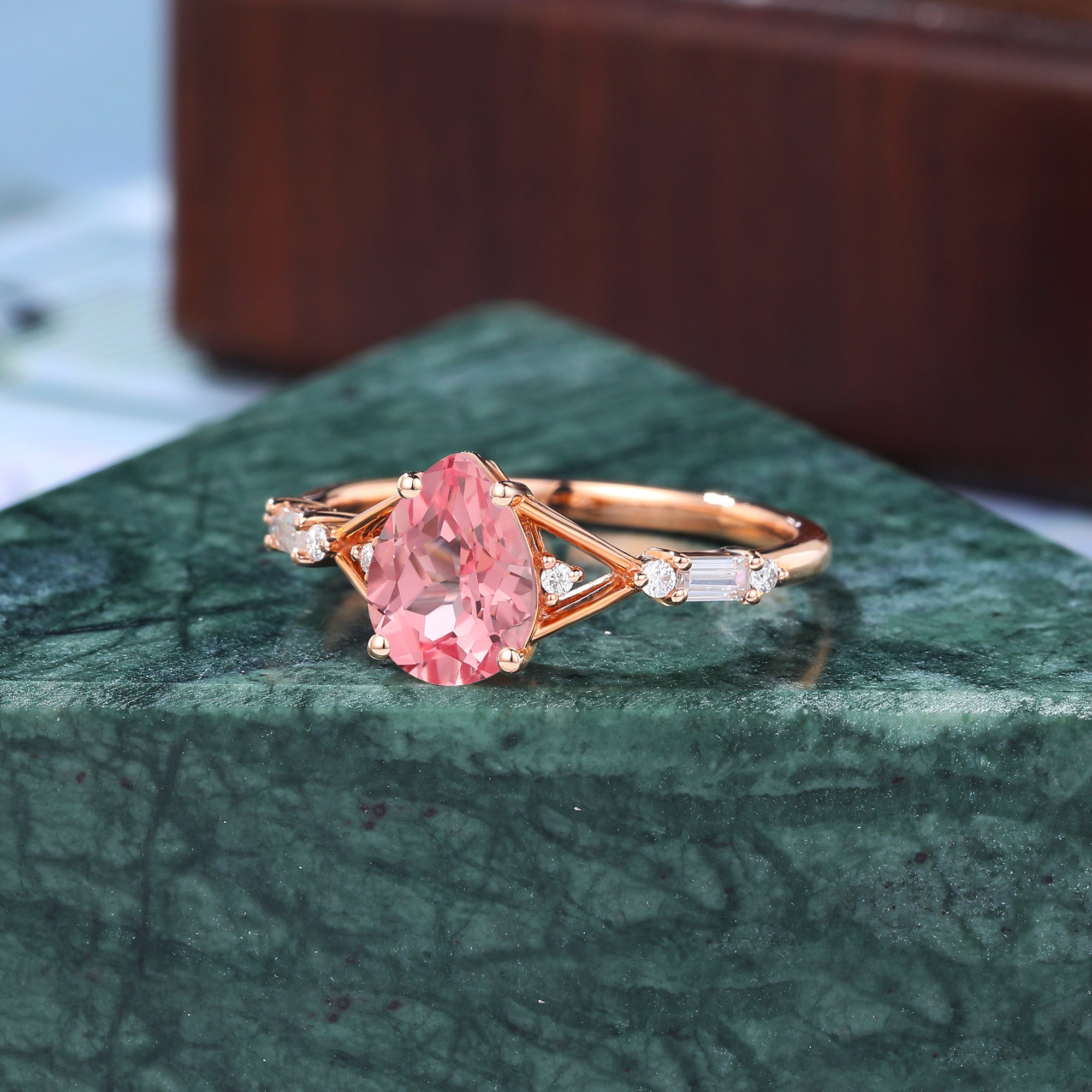 Pear shape Lab Pink Sapphire engagement ring 925silver/10k/14k/18k gold