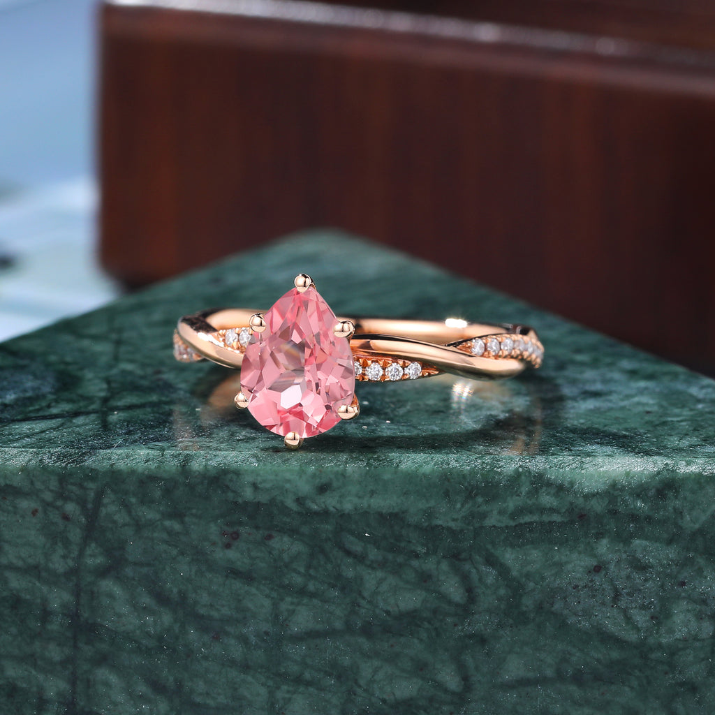 Pear shape Lab Pink Sapphire engagement ring S925/10k/14k/18k gold,rose/yellow/white Gold