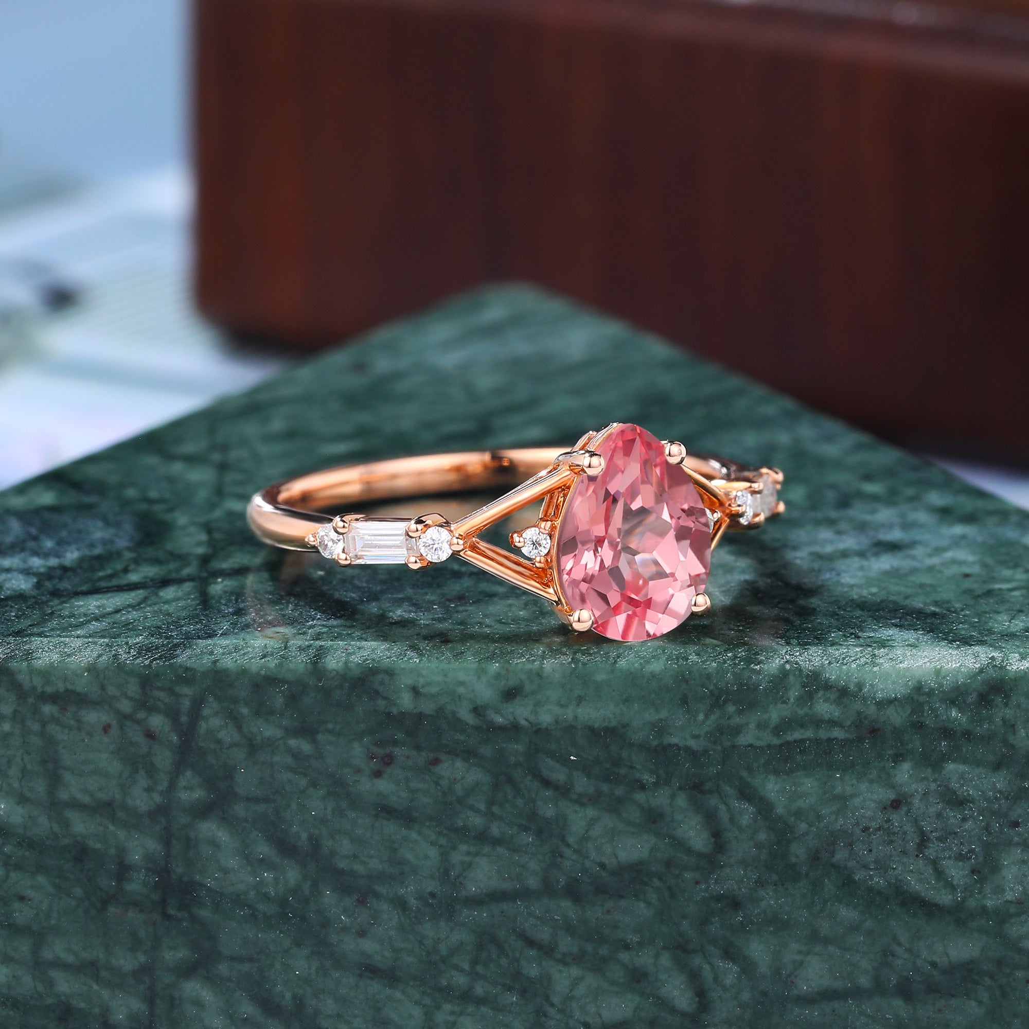 Pear shape Lab Pink Sapphire engagement ring 925silver/10k/14k/18k gold