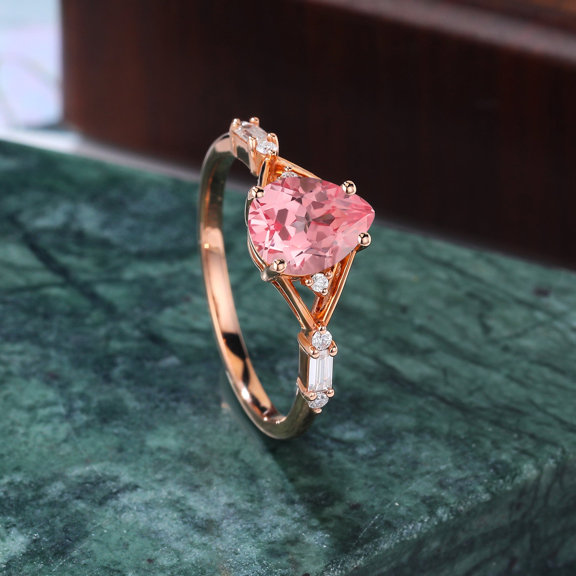 Pear shape Lab Pink Sapphire engagement ring 925silver/10k/14k/18k gold