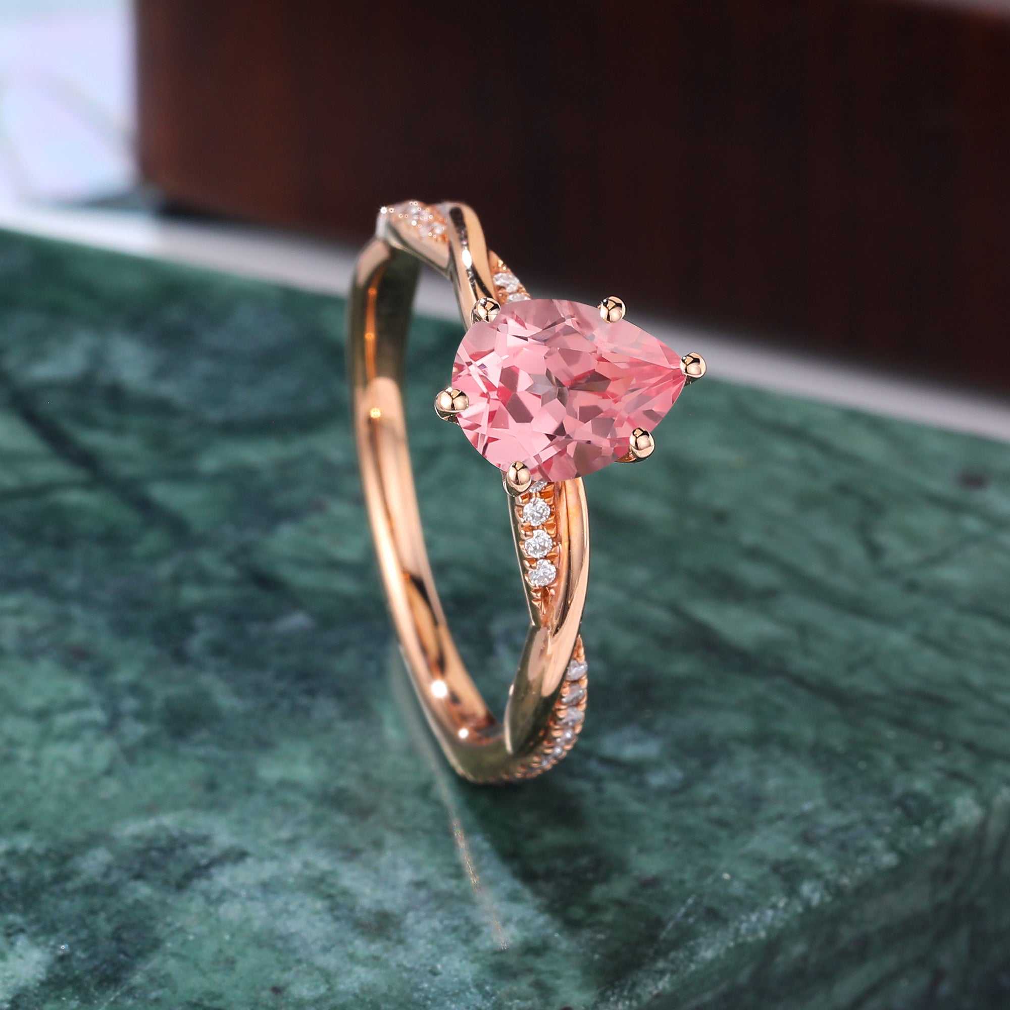 Pear shape Lab Pink Sapphire engagement ring S925/10k/14k/18k gold,rose/yellow/white Gold