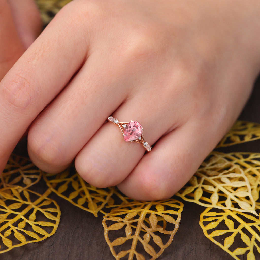 Pear shape Lab Pink Sapphire engagement ring 925silver/10k/14k/18k gold