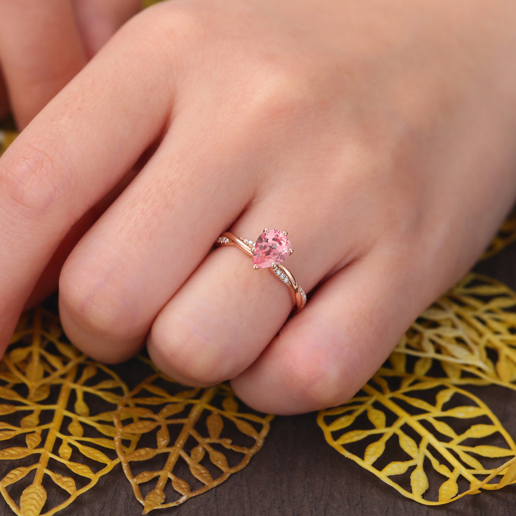 Pear shape Lab Pink Sapphire engagement ring S925/10k/14k/18k gold,rose/yellow/white Gold