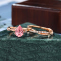 Pear shape Lab Pink Sapphire rose gold Engagement Ring Set,rose/yellow/white Gold  S925/10k/14k/18k