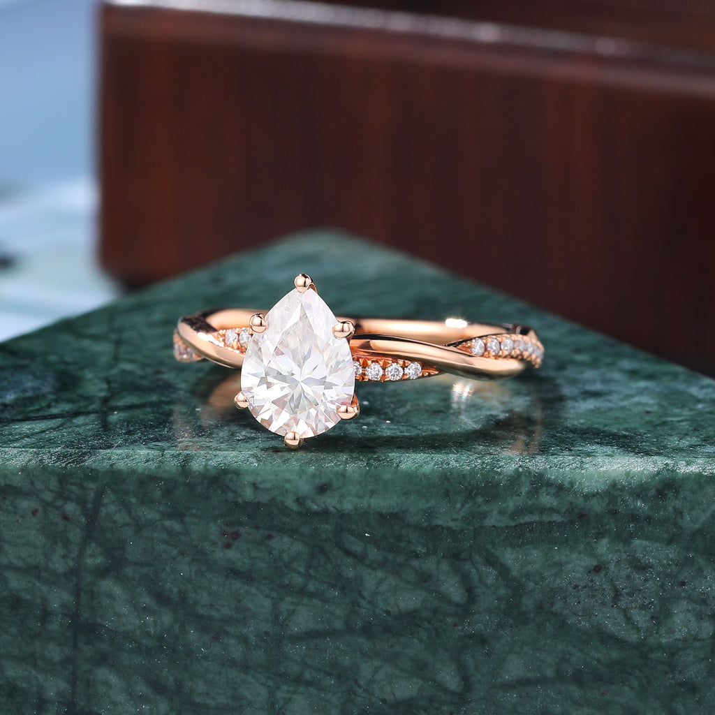 1.0CT Pear shape Lab grown diamond engagement Ring. unique rose gold white gold yellow gold ring Anniversary Gift, 925silver/10k/14k/18k rose gold ring