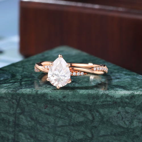 1.0CT Pear shape Lab grown diamond engagement Ring. unique rose gold white gold yellow gold ring Anniversary Gift, 925silver/10k/14k/18k rose gold ring