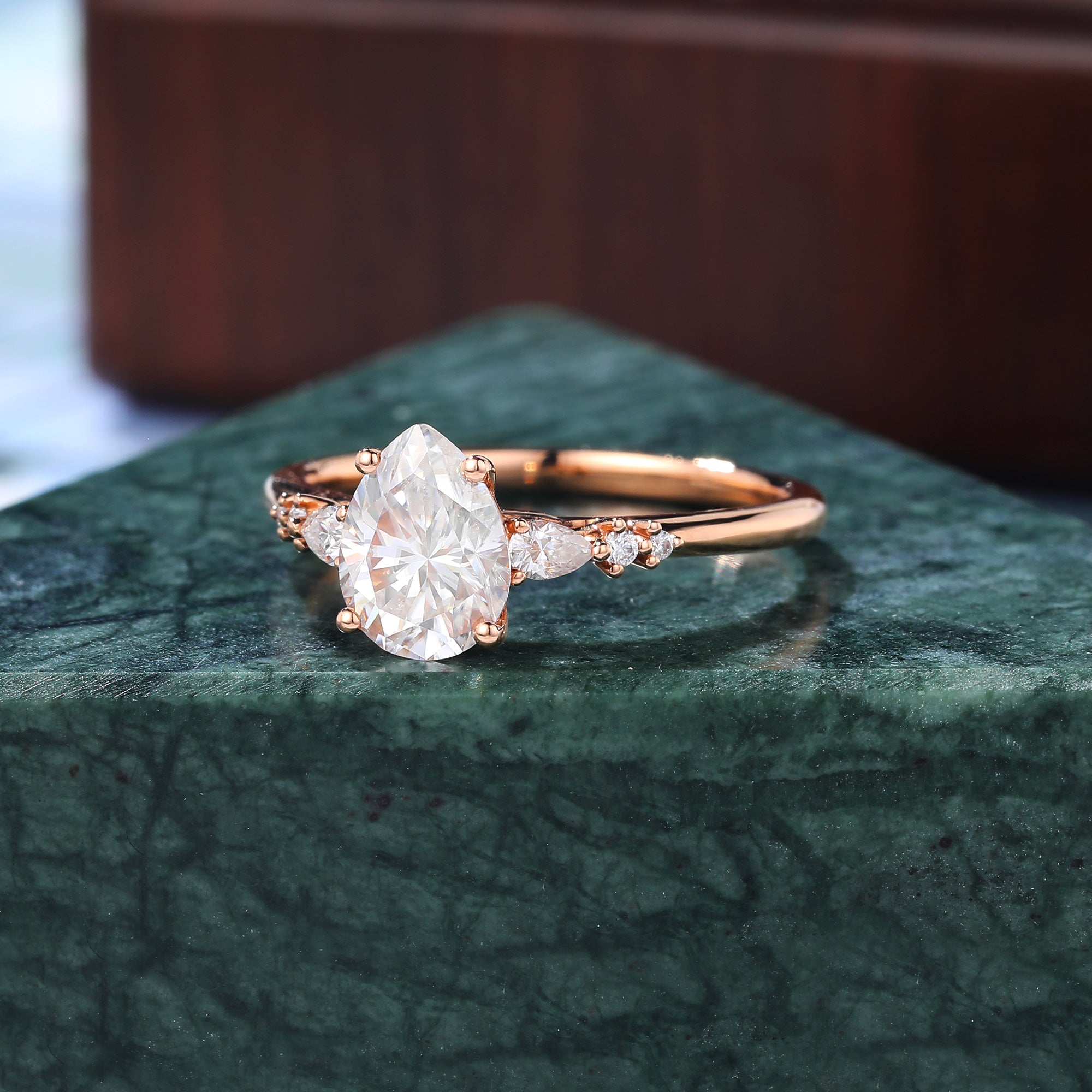 Pear shape Lab-grown Diamond rose gold engagement ring, 10K/14/18k gold.