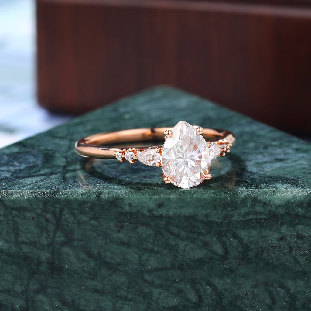 Pear shape moissanite rose gold engagement ring, 10k/14k/18k gold.