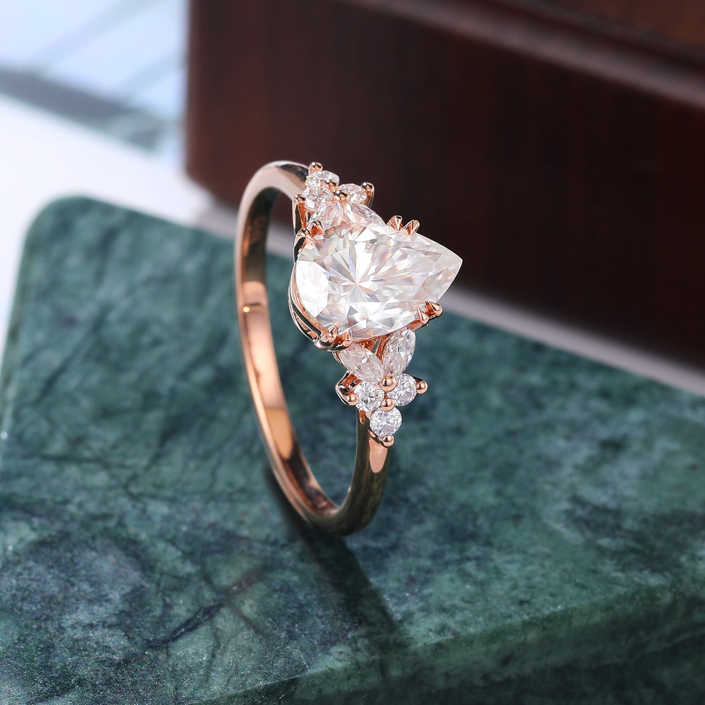 1.2ct Pear shape Lab-grown Diamond rose gold engagement ring, anniversary gift .S925/10k/14k/18k