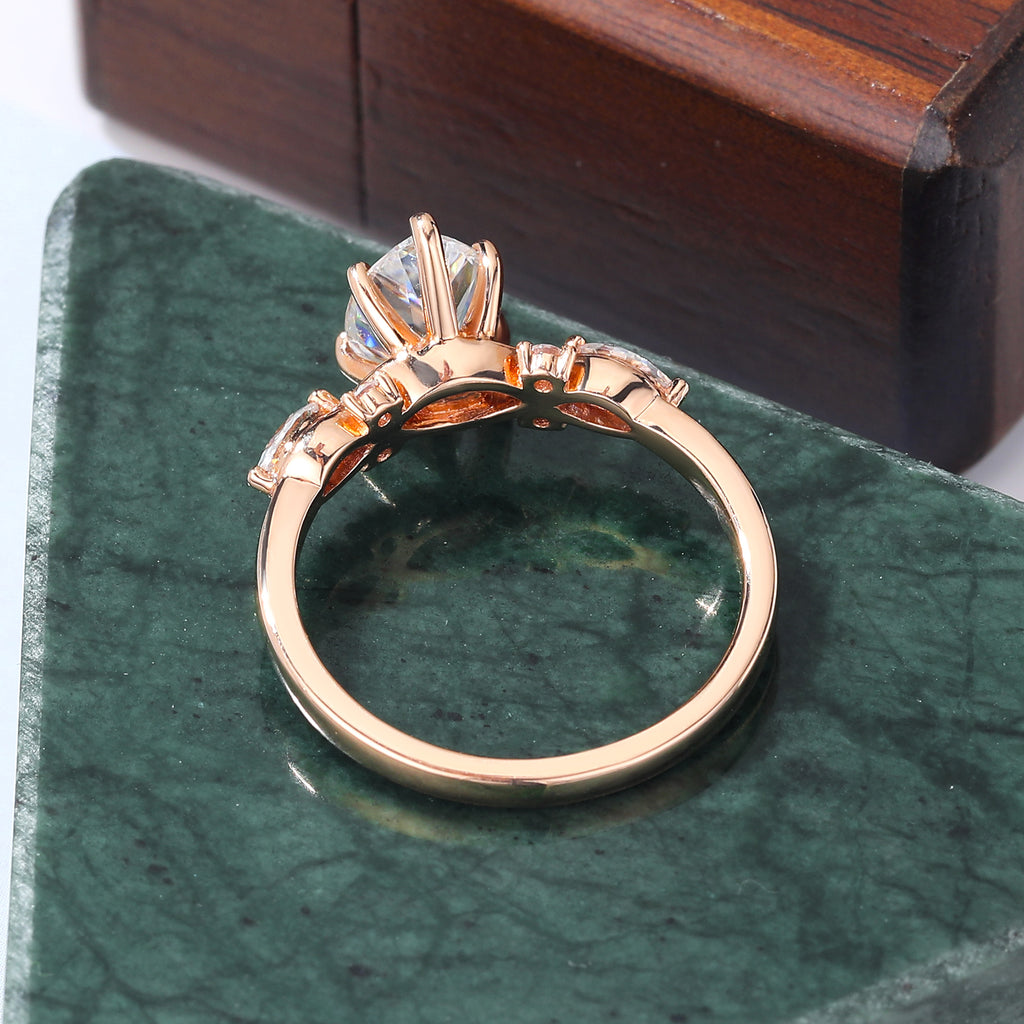 1.1ct Pear shape Lab-grown Diamond rose gold engagement ring, Cluster white gold yellow gold ring, anniversary gift S925/10K/14/18k gold.