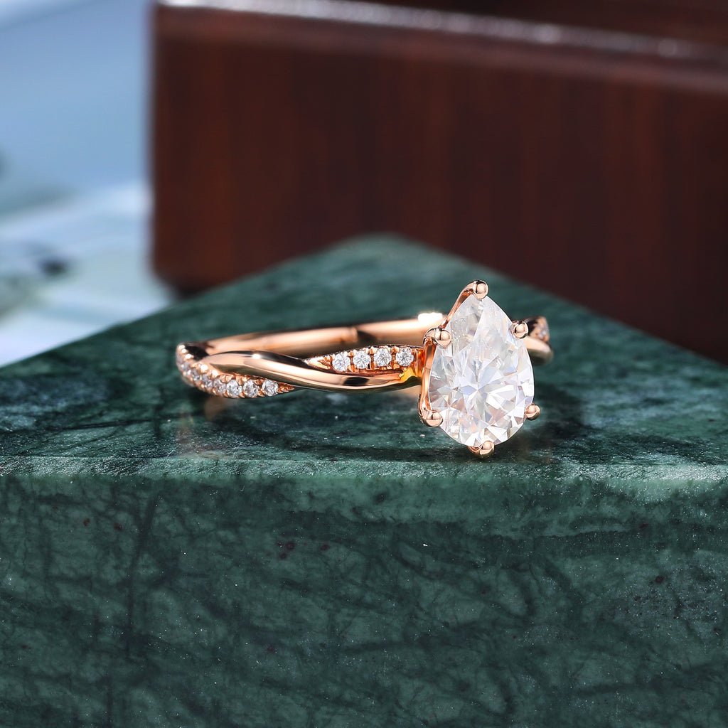 Pear shape moissanite engagement Ring.  rose/white/yellow gold,  925silver/10k/14k/18k