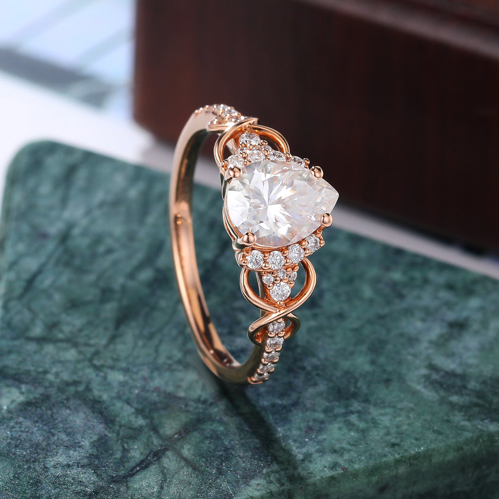 Pear shape Lab-grown Diamond rose gold engagement ring, 10k/14k/18k gold.