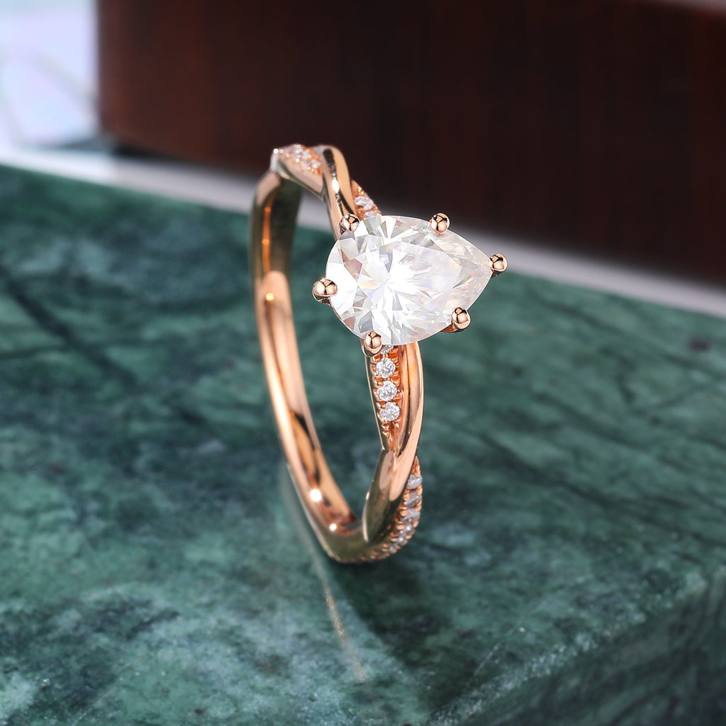 Pear shape moissanite engagement Ring.  rose/white/yellow gold,  925silver/10k/14k/18k
