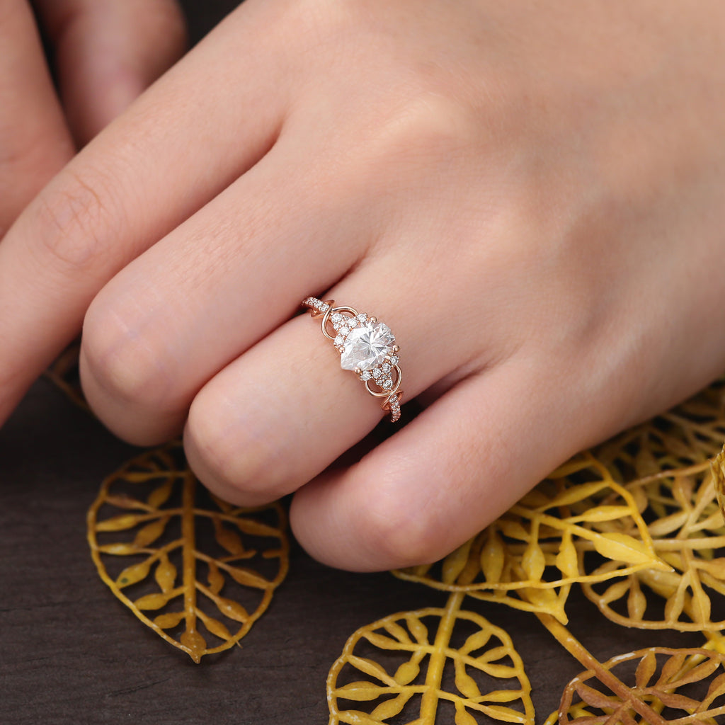 Pear shape Lab-grown Diamond rose gold engagement ring, 10k/14k/18k gold.