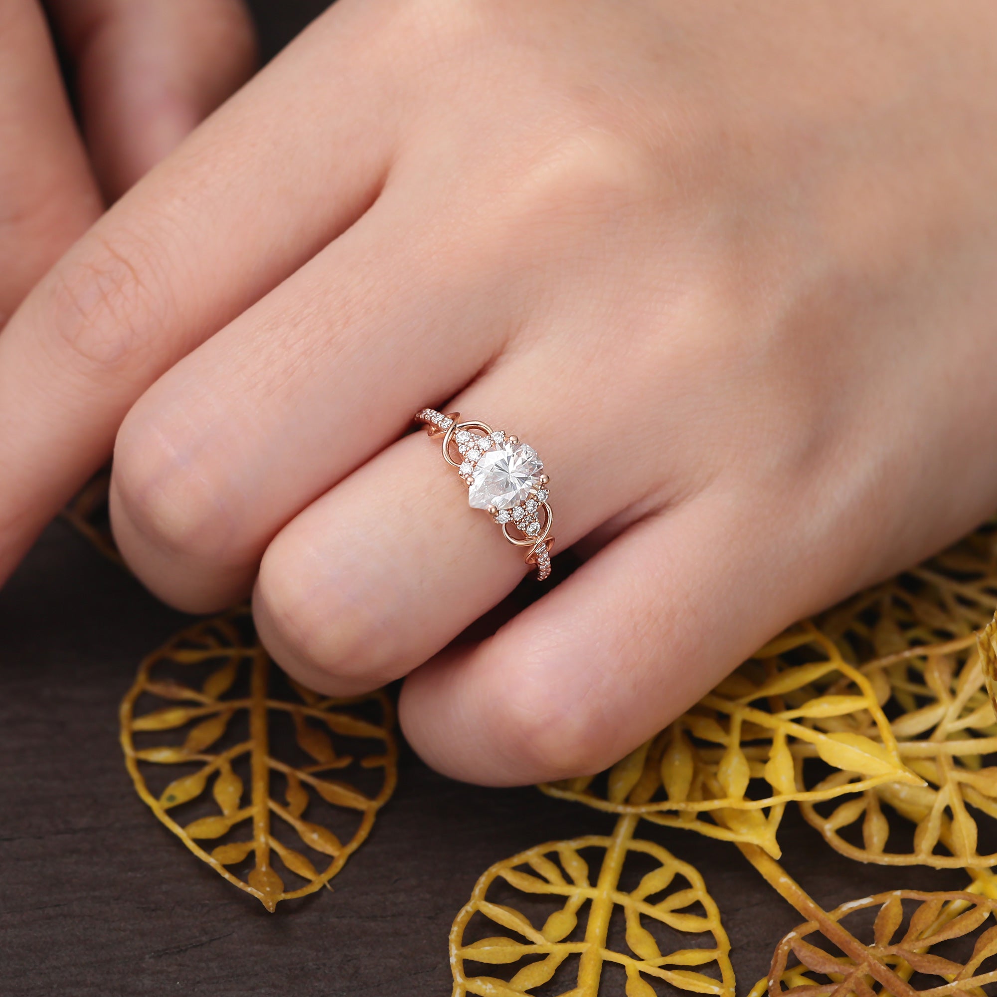 Pear shape Lab-grown Diamond rose gold engagement ring, 10k/14k/18k gold.