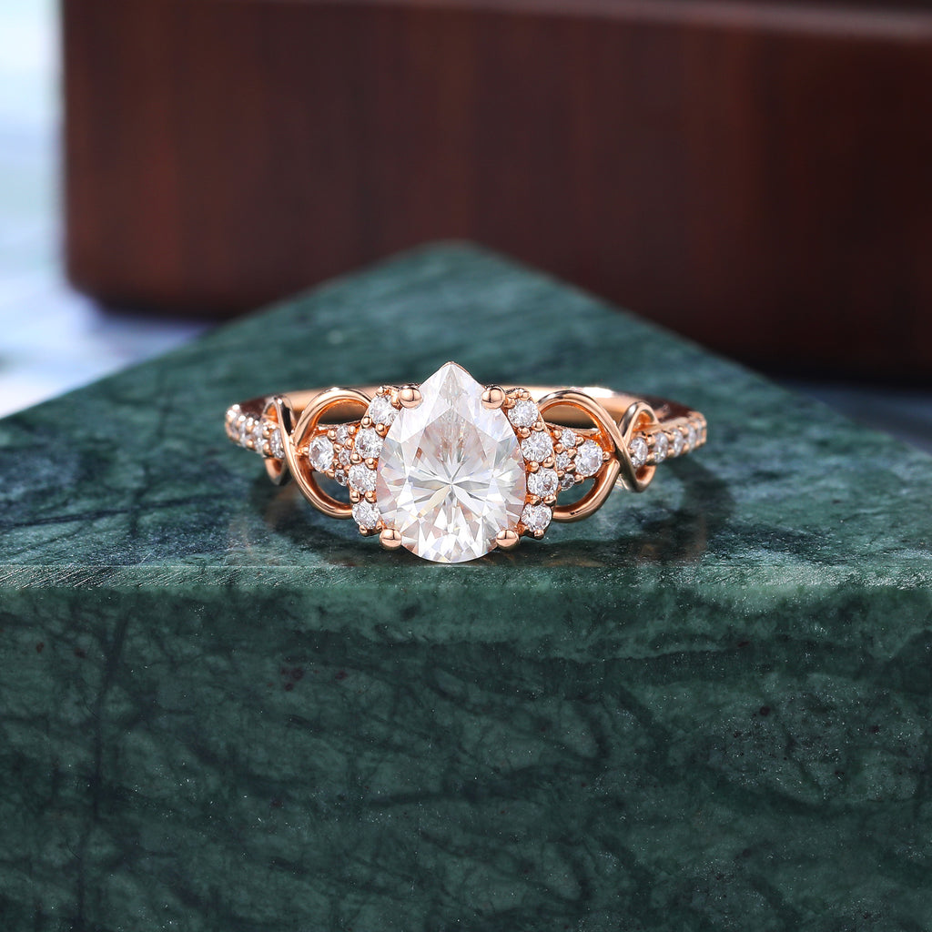 Pear shape Lab-grown Diamond rose gold engagement ring, 10k/14k/18k gold.