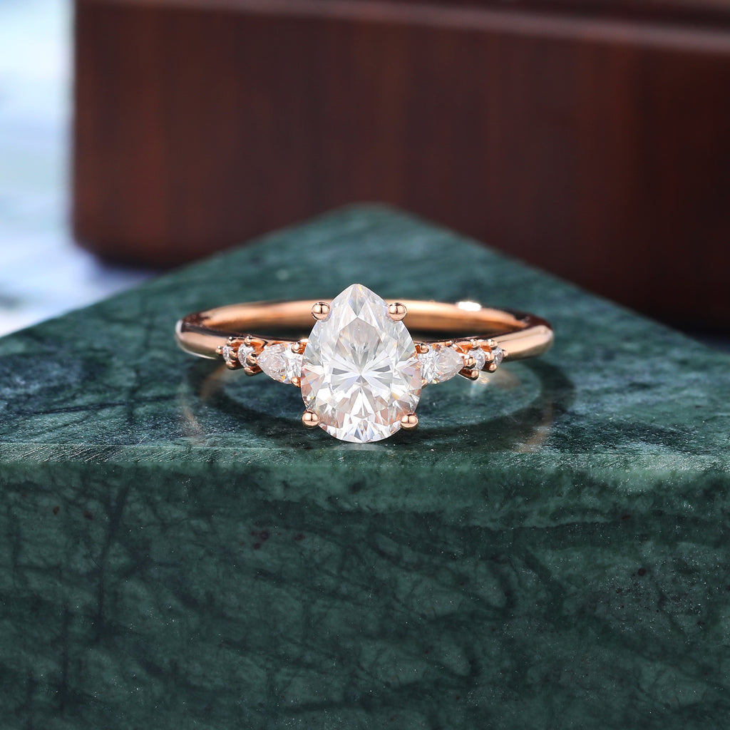 Pear shape moissanite rose gold engagement ring, 10k/14k/18k gold.
