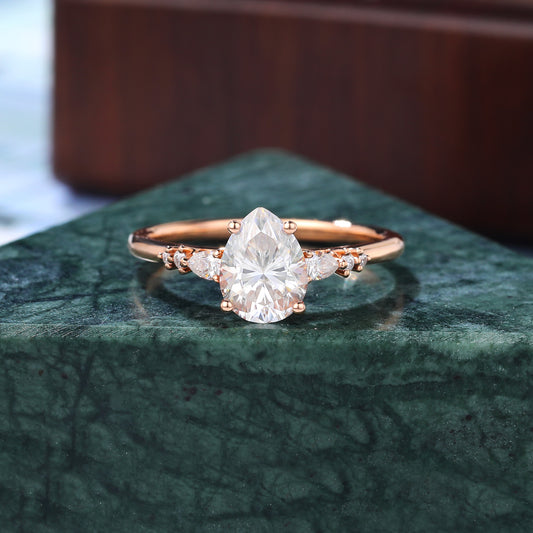 Pear shape Lab-grown Diamond rose gold engagement ring, 10K/14/18k gold.