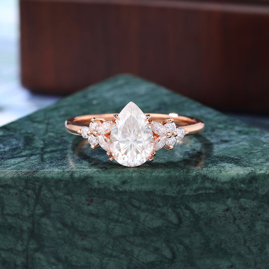 1.2ct Pear shape Lab-grown Diamond rose gold engagement ring, anniversary gift .S925/10k/14k/18k