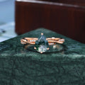 Pear shape Moss agate rose gold engagement ring S925/10k/14k/18k gold