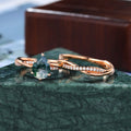 Vintage Pear shape Moss Agate rose gold Engagement Ring Set,   Rose /white/yellow Gold Bridal Wedding band S925/10k/14k/18k