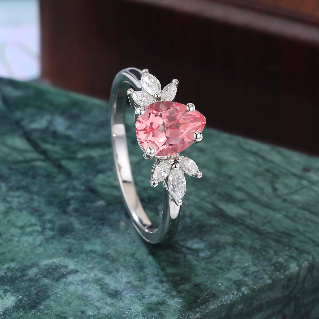 Pear shape Lab Pink Sapphire white gold engagement ring