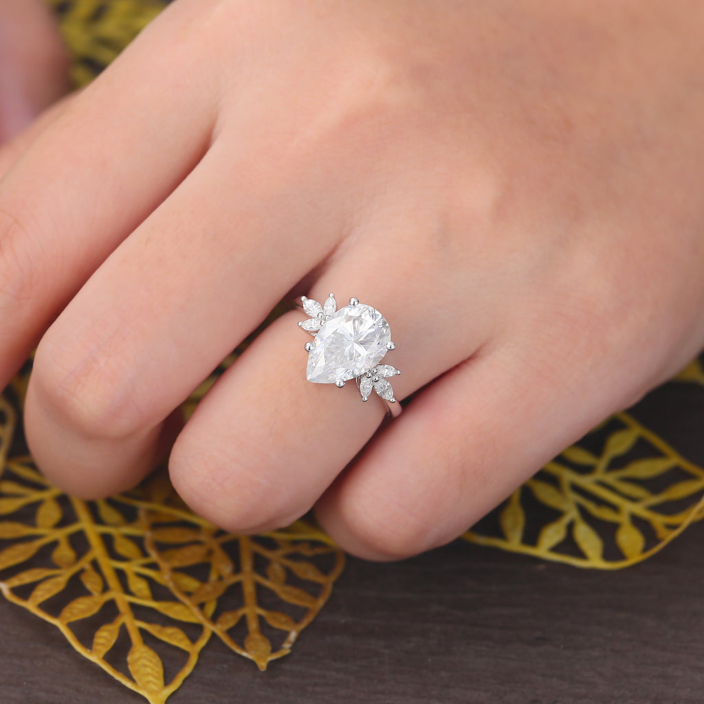 3.2ct Pear shape moissanite white gold engagement ring 925silver/10K/14k/18k gold , unique rose/yellow gold bridal ring .Anniversary Gift.