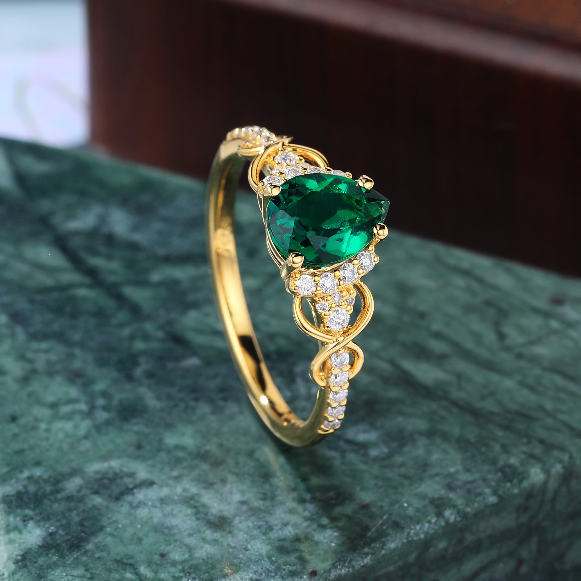 Vintage Lab emerald engagement Ring. unique diamond ring, 925silver/10k/14k/18k
