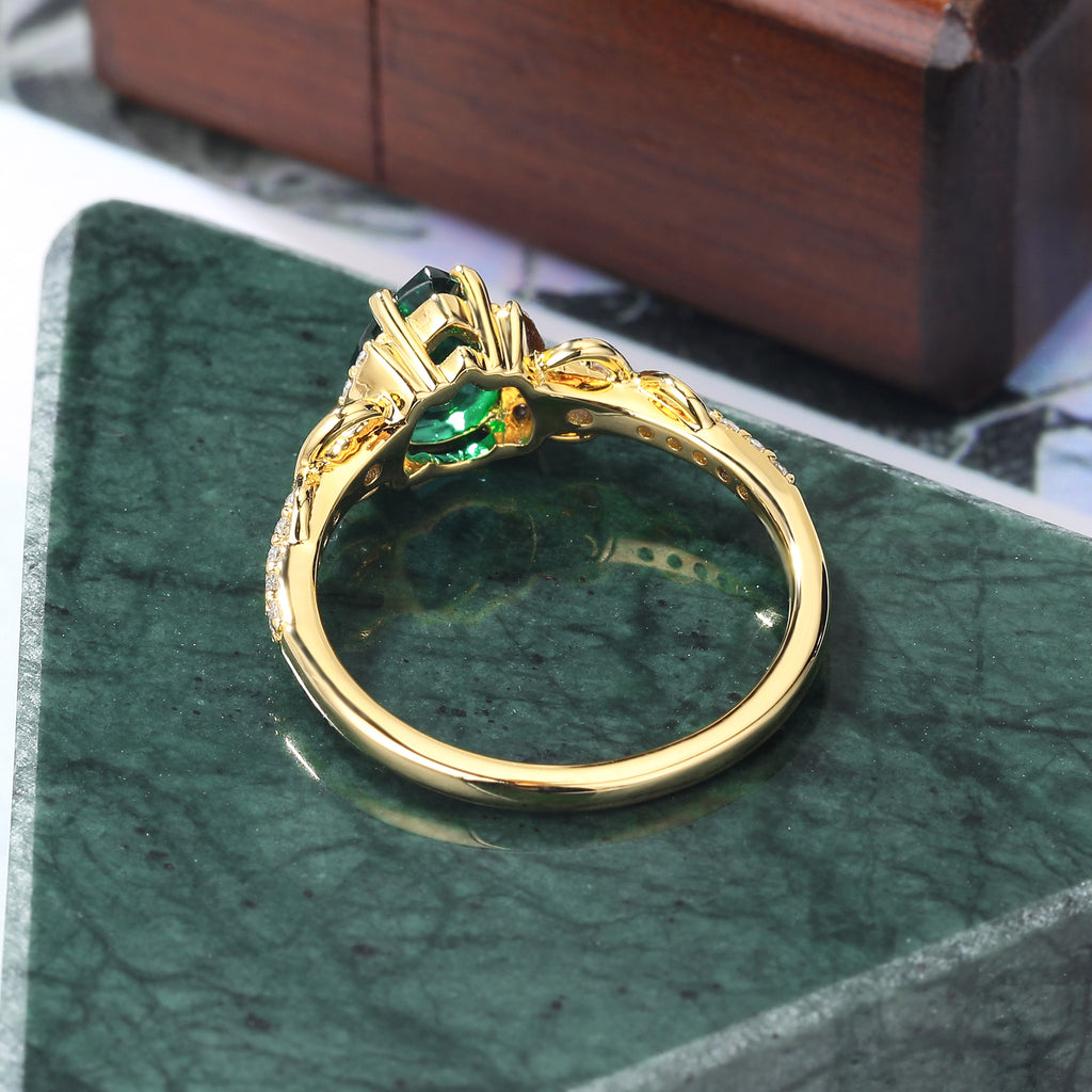 Vintage Lab emerald engagement Ring. unique moissanite ring, 925silver/10k/14k/18k