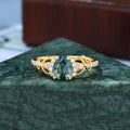 Pear shape Moss agate yellow gold engagement ring S925/10k/14k/18k gold unique bridal ring