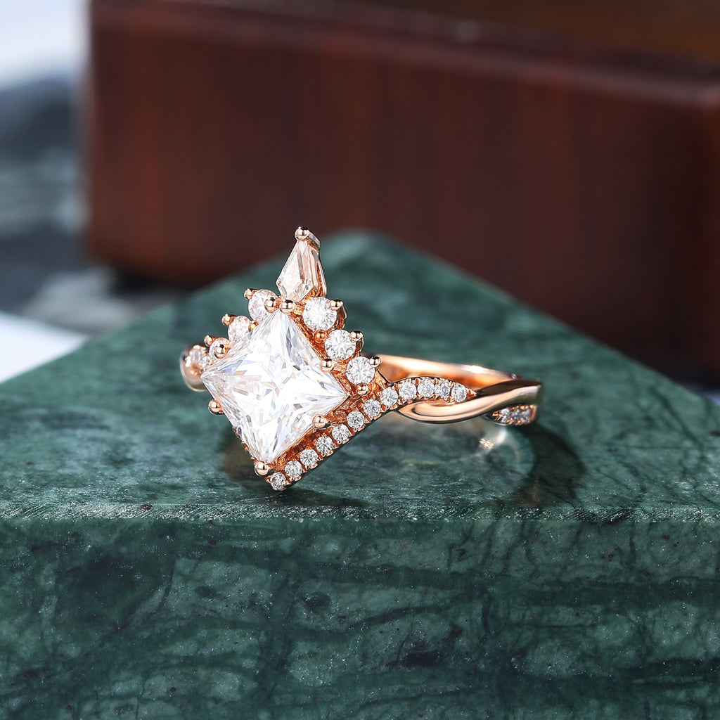 Princess cut moissanite rose gold engagement Ring.