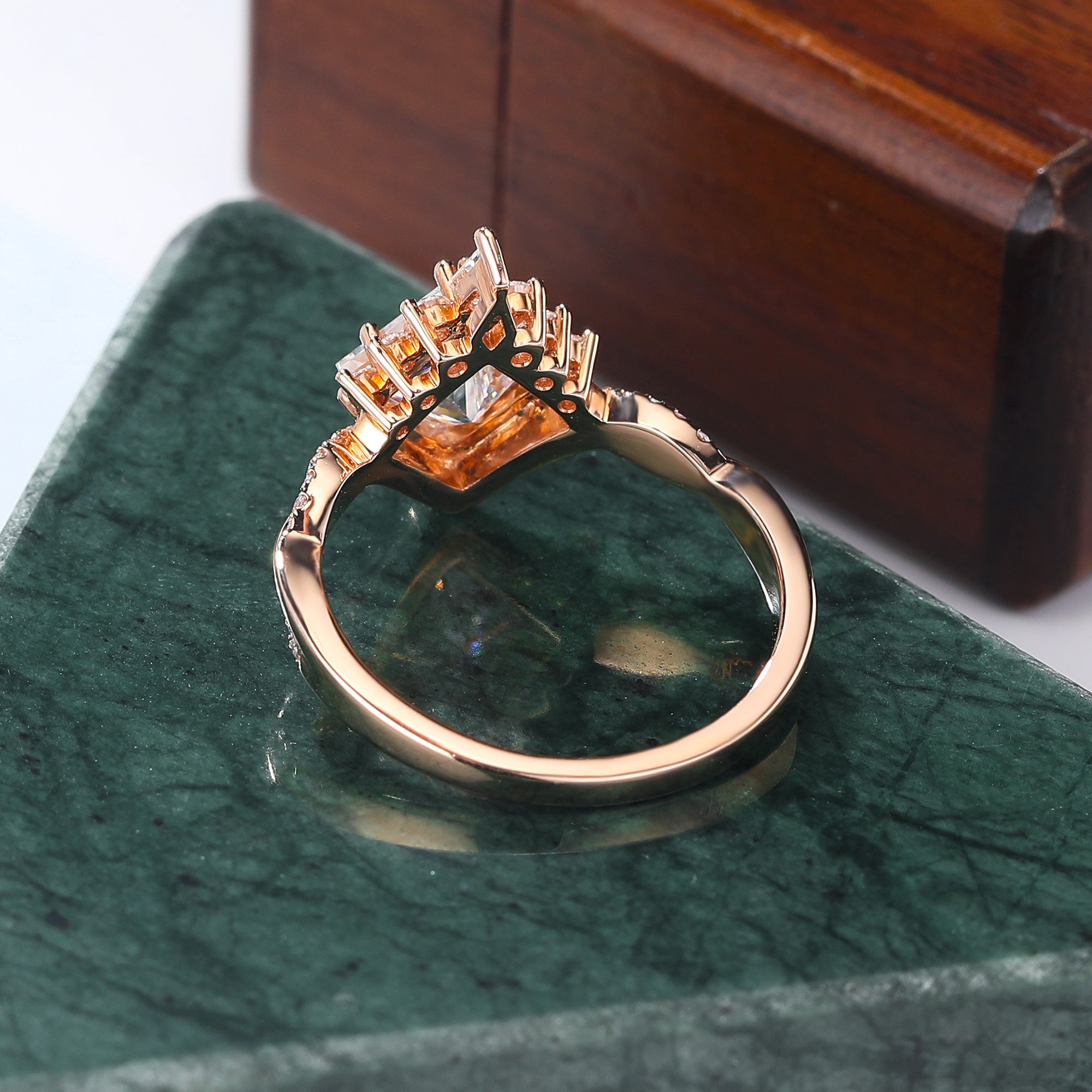 Princess cut moissanite rose gold engagement Ring.