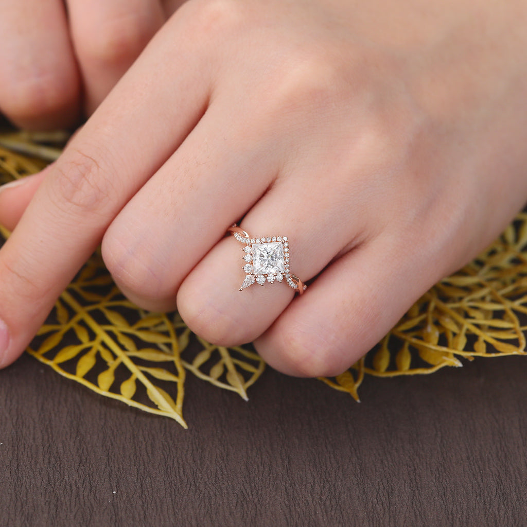 Princess cut moissanite rose gold engagement Ring.