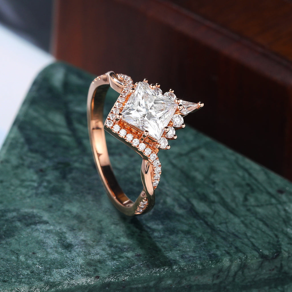 Princess cut moissanite rose gold engagement Ring.