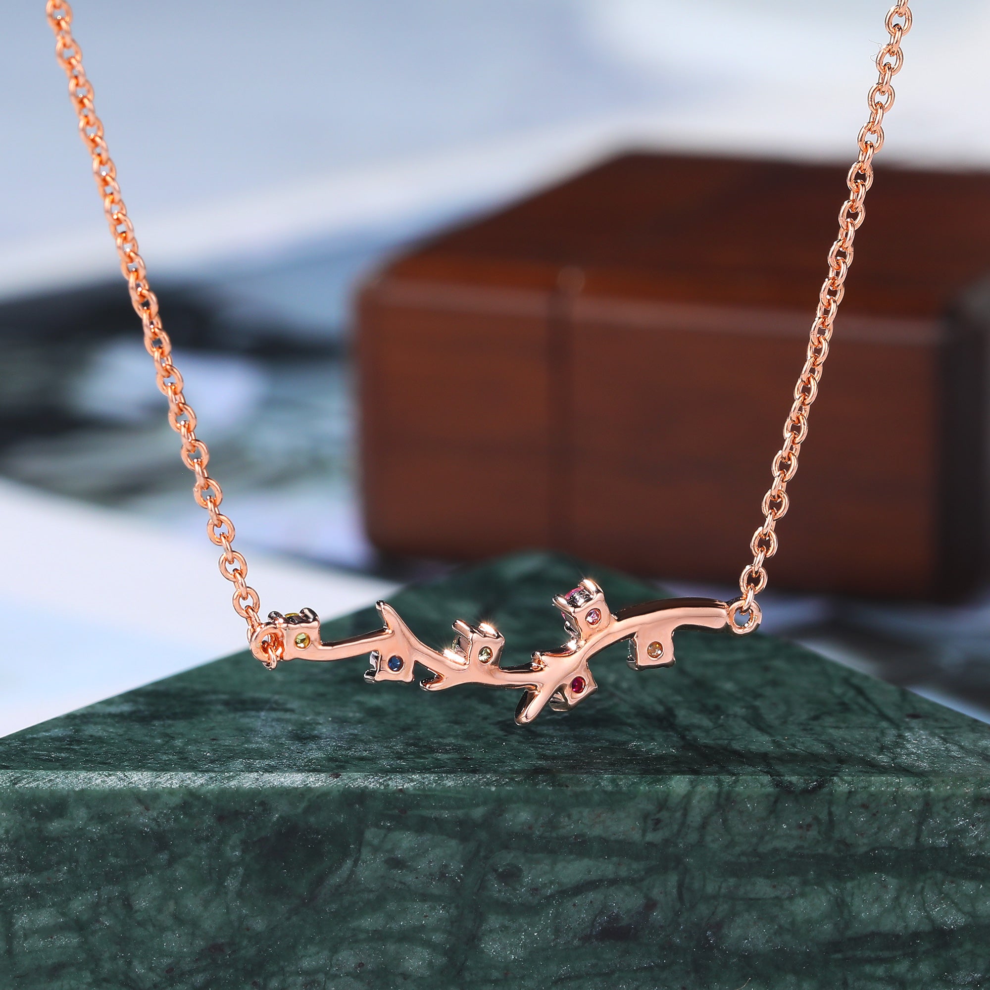 Cluster Moissanite Ruby Sapphire Pink Sapphire  Green Sapphire Yellow Sapphire limb rose gold Necklace for women