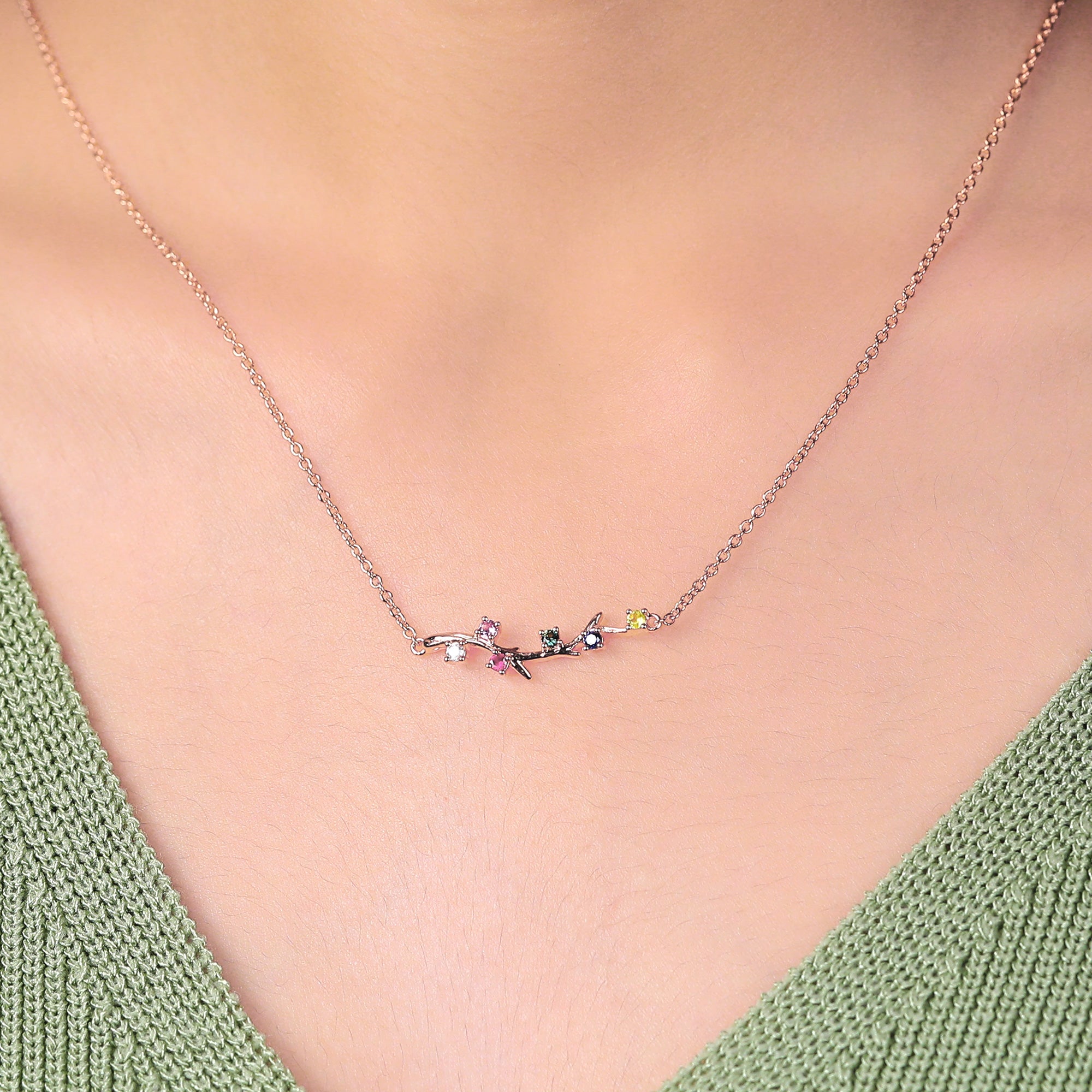 Cluster Moissanite Ruby Sapphire Pink Sapphire  Green Sapphire Yellow Sapphire limb rose gold Necklace for women