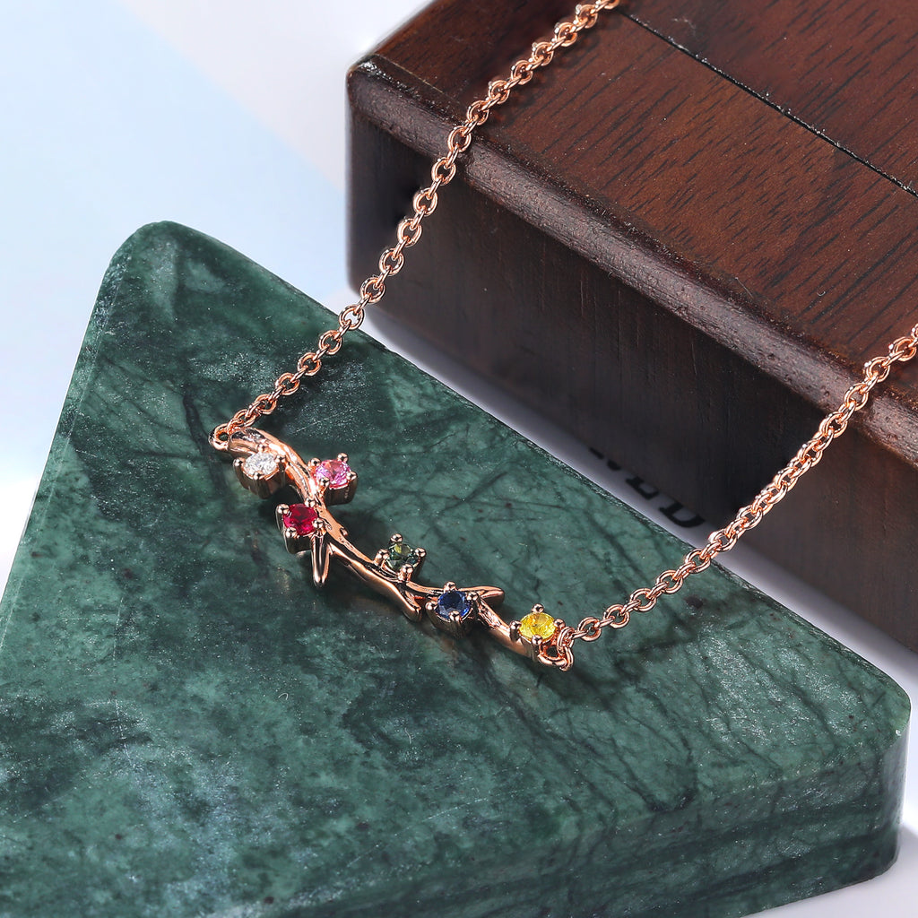 Cluster Moissanite Ruby Sapphire Pink Sapphire  Green Sapphire Yellow Sapphire limb rose gold Necklace for women