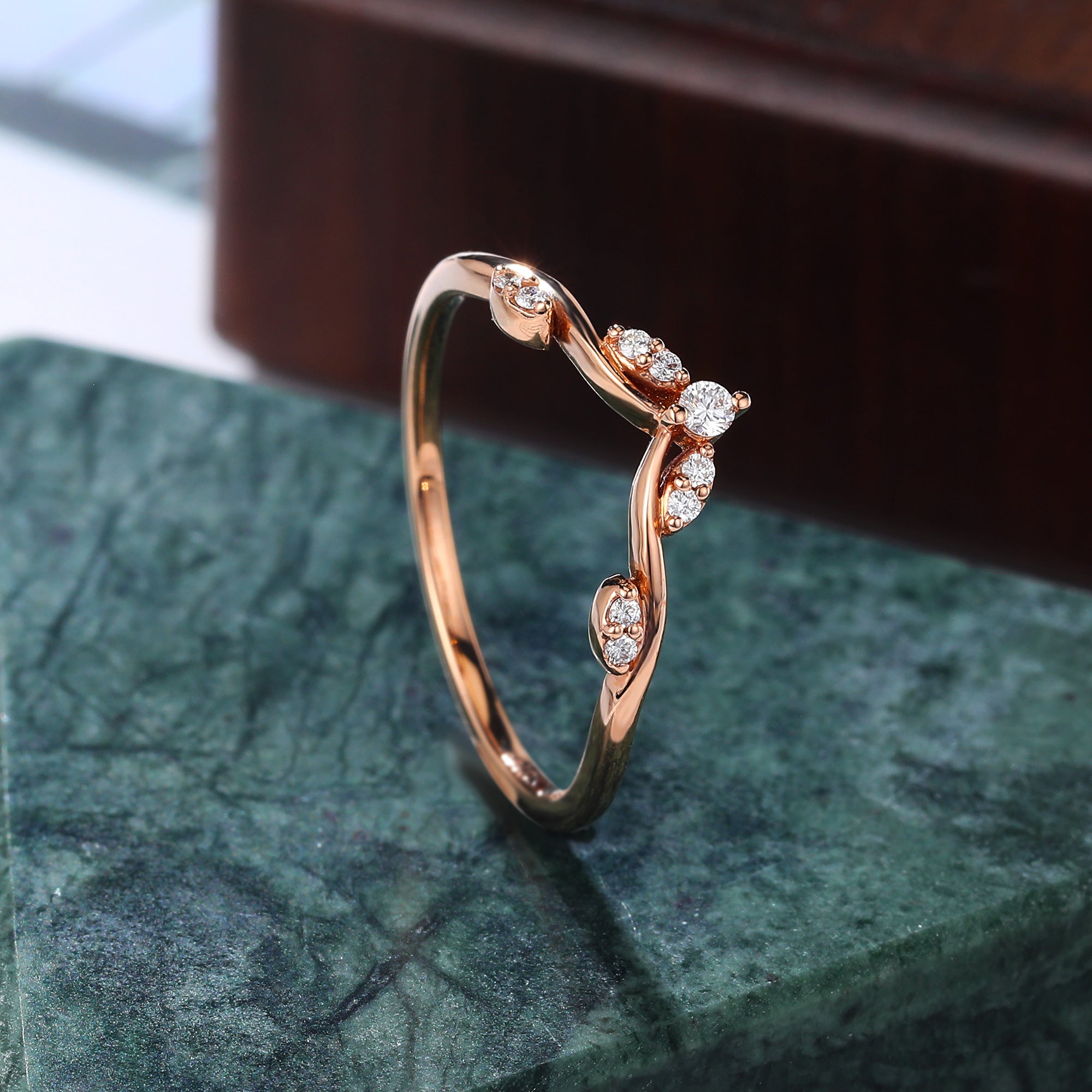 Art deco moissanite engagement ring vintage rose gold ring unique prong set anniversary promise bridal ring.S925/10k/14k/18/gold