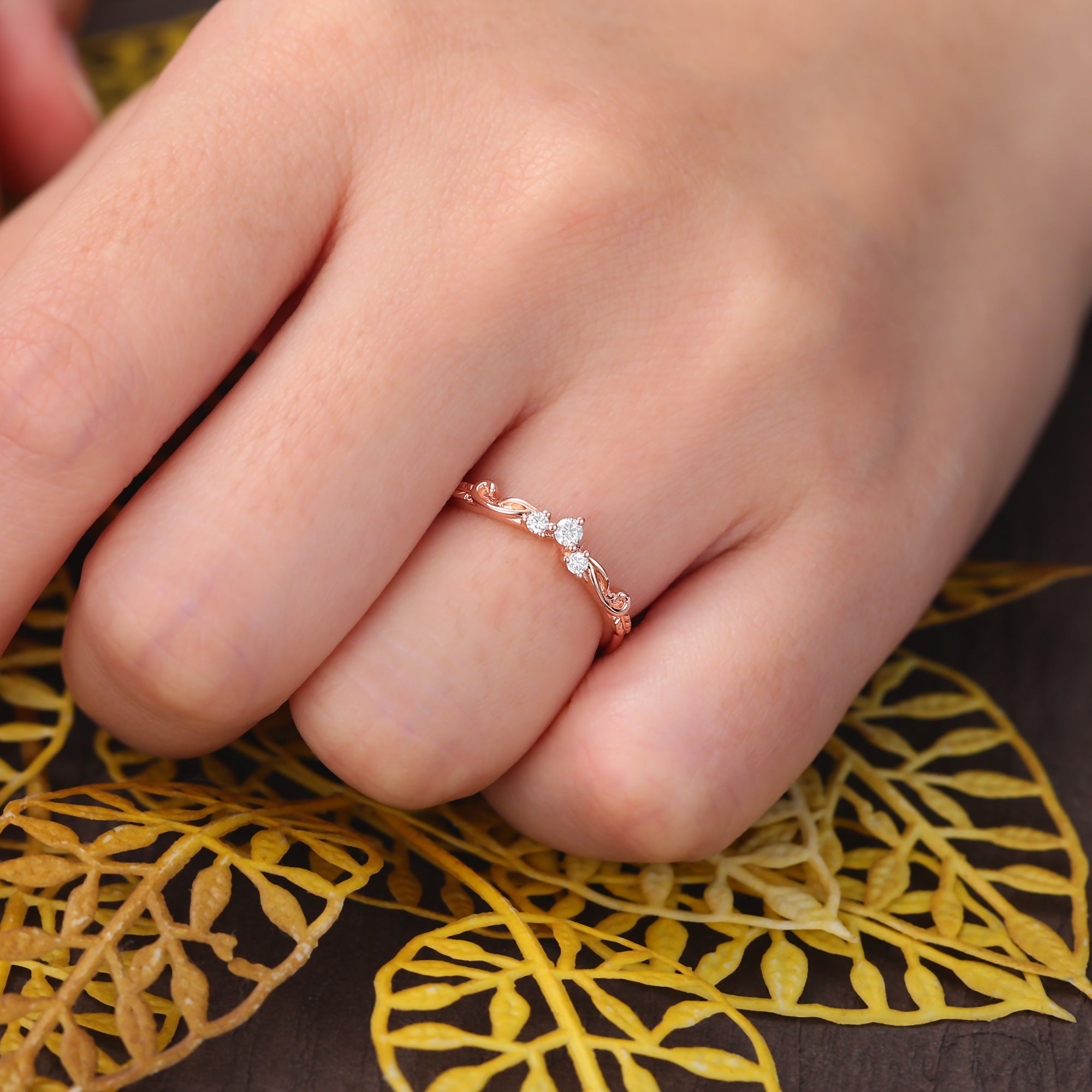 Round natural diamond wedding band.S925/10k/14k/18k rose gold yellow gold whilte gold bridal ring.