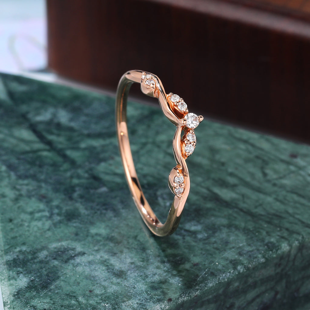 Round cut  moissanite wedding band vintage unique  rose/white/yellow gold ring  prong set anniversary promise bridal ring