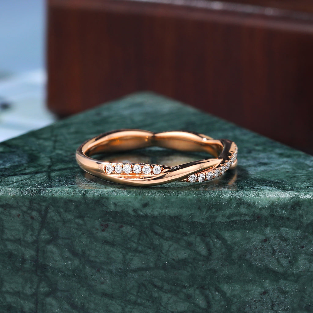 Round Moissanite wedding band. Curved 10k/14k/18k gold white gold bridal  ring. 925silver rose gold/white gold/yellow gold ring.