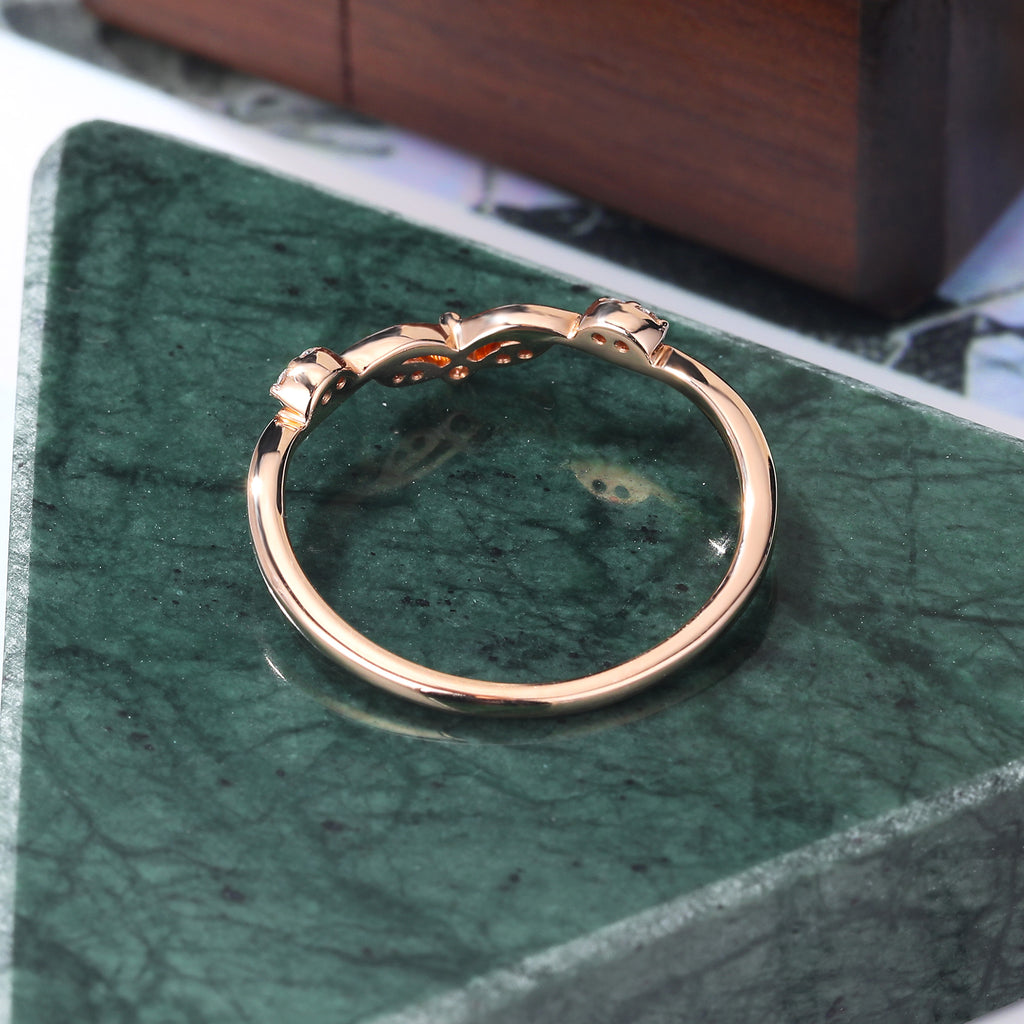 Round cut  moissanite wedding band vintage unique  rose/white/yellow gold ring  prong set anniversary promise bridal ring