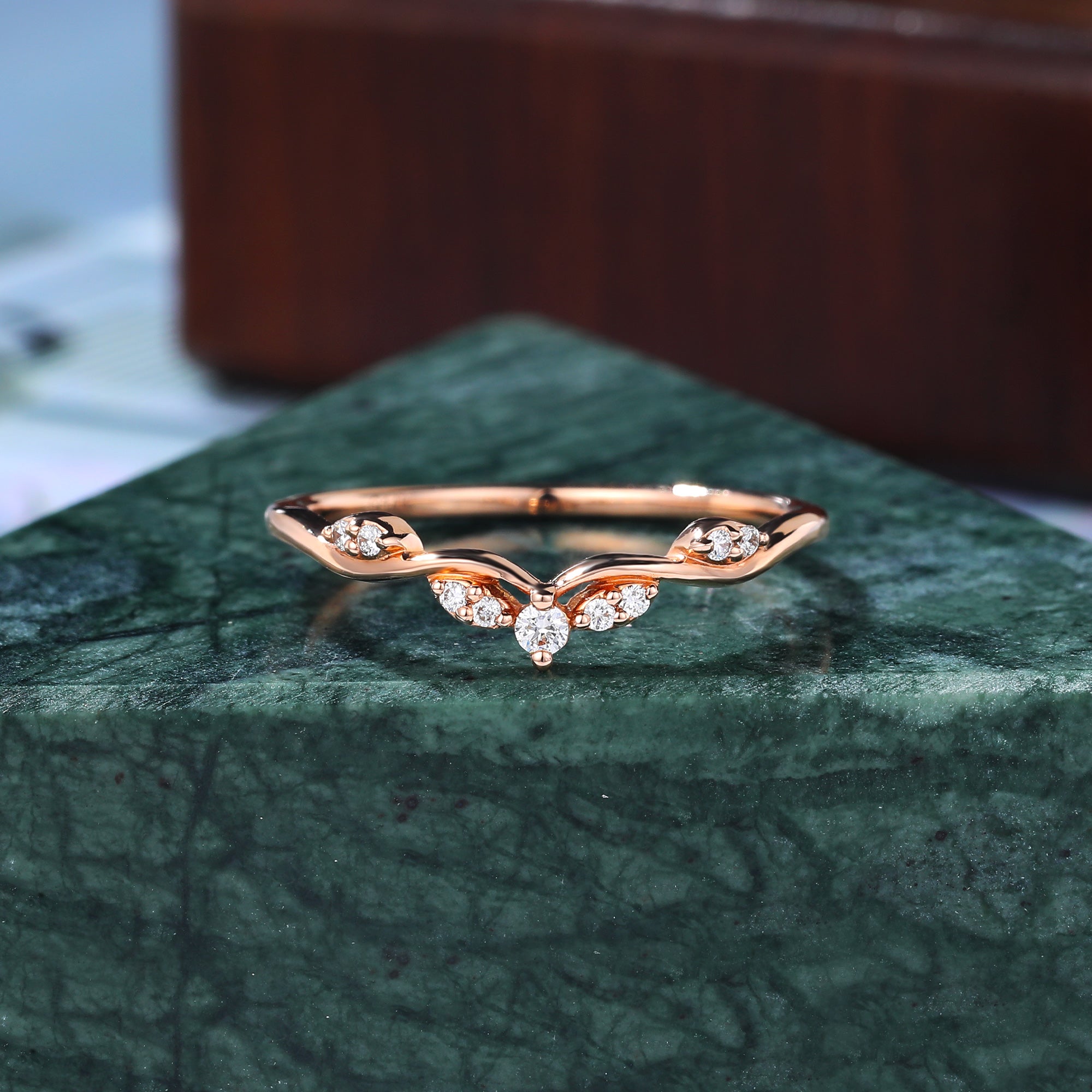 Round cut  Diamond wedding band vintage unique  rose/white/yellow gold ring  prong set anniversary promise bridal ring