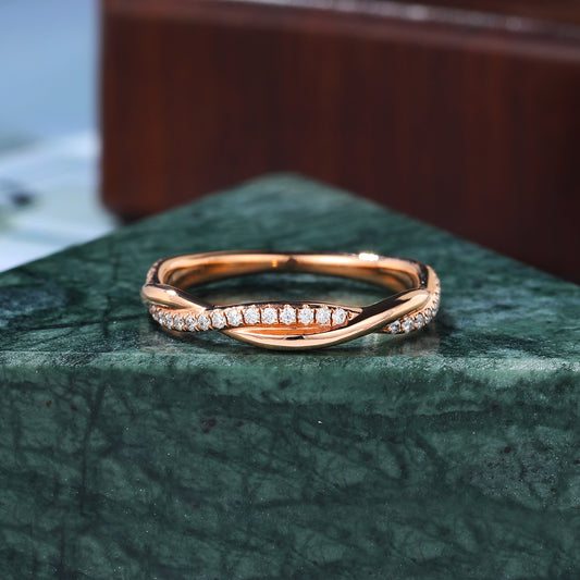 Round Moissanite wedding band. Curved 10k/14k/18k gold white gold bridal  ring. 925silver rose gold/white gold/yellow gold ring.