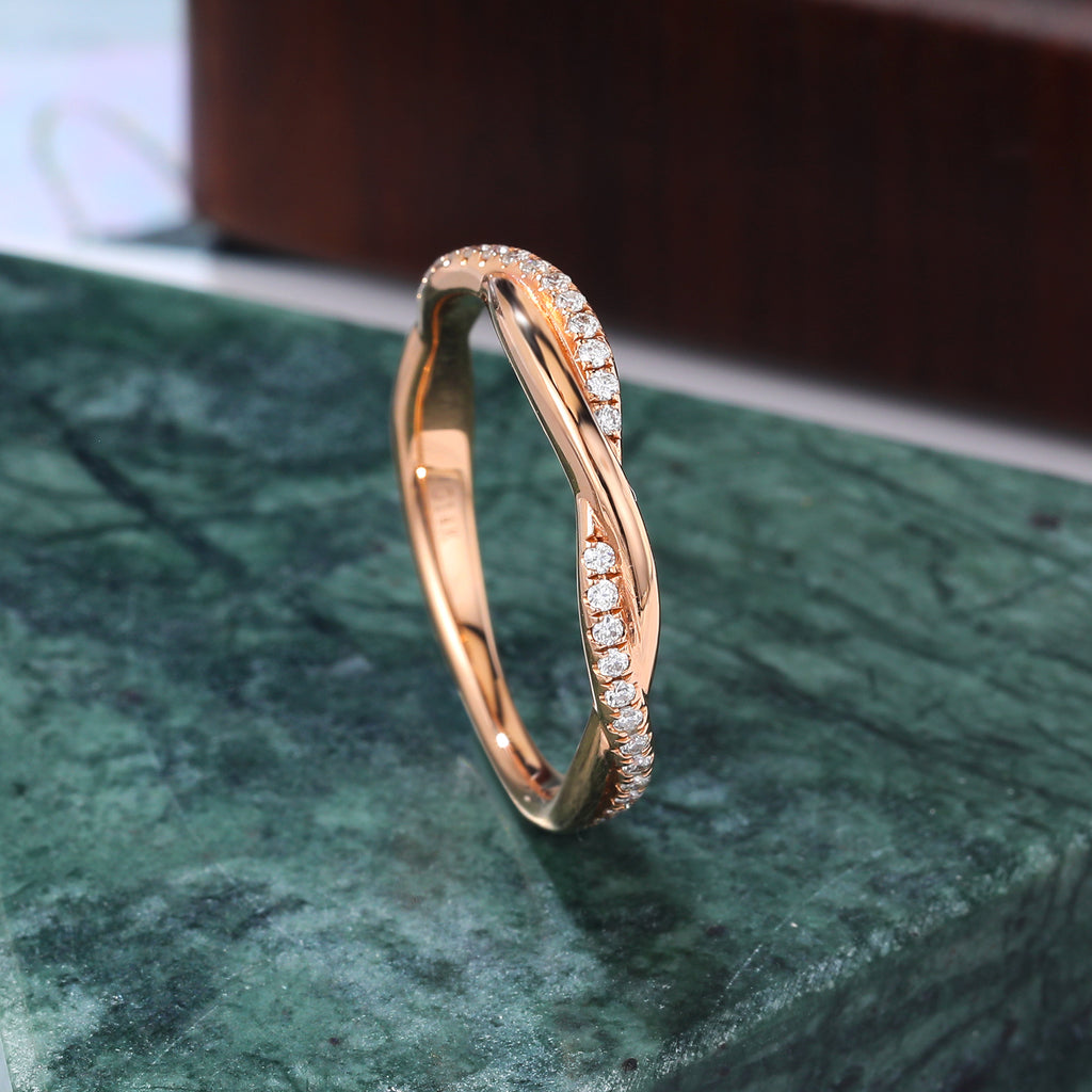 Round Moissanite wedding band. Curved 10k/14k/18k gold white gold bridal  ring. 925silver rose gold/white gold/yellow gold ring.