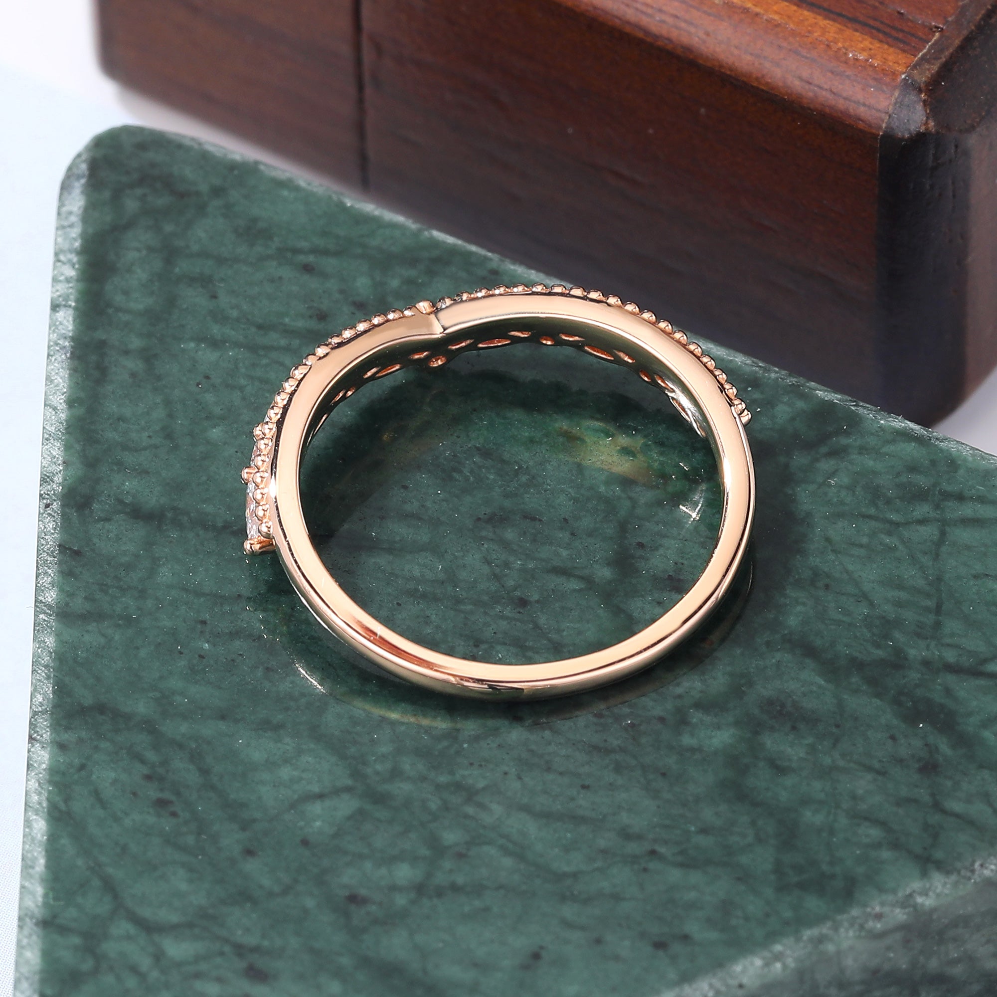 Round cut moissanite wedding band vintage rose gold ring unique 10K/14K/18K ring prong set anniversary promise bridal ring