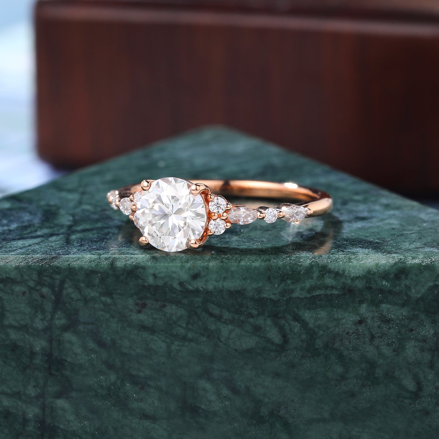 1.0ct Round Lab-grown Diamond engagement ring, Cluster rose gold ring anniversary gift. S925/10k/14k/18k gold