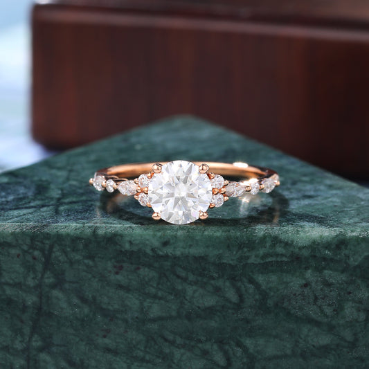 1.0ct Round Lab-grown Diamond engagement ring, Cluster rose gold ring anniversary gift. S925/10k/14k/18k gold