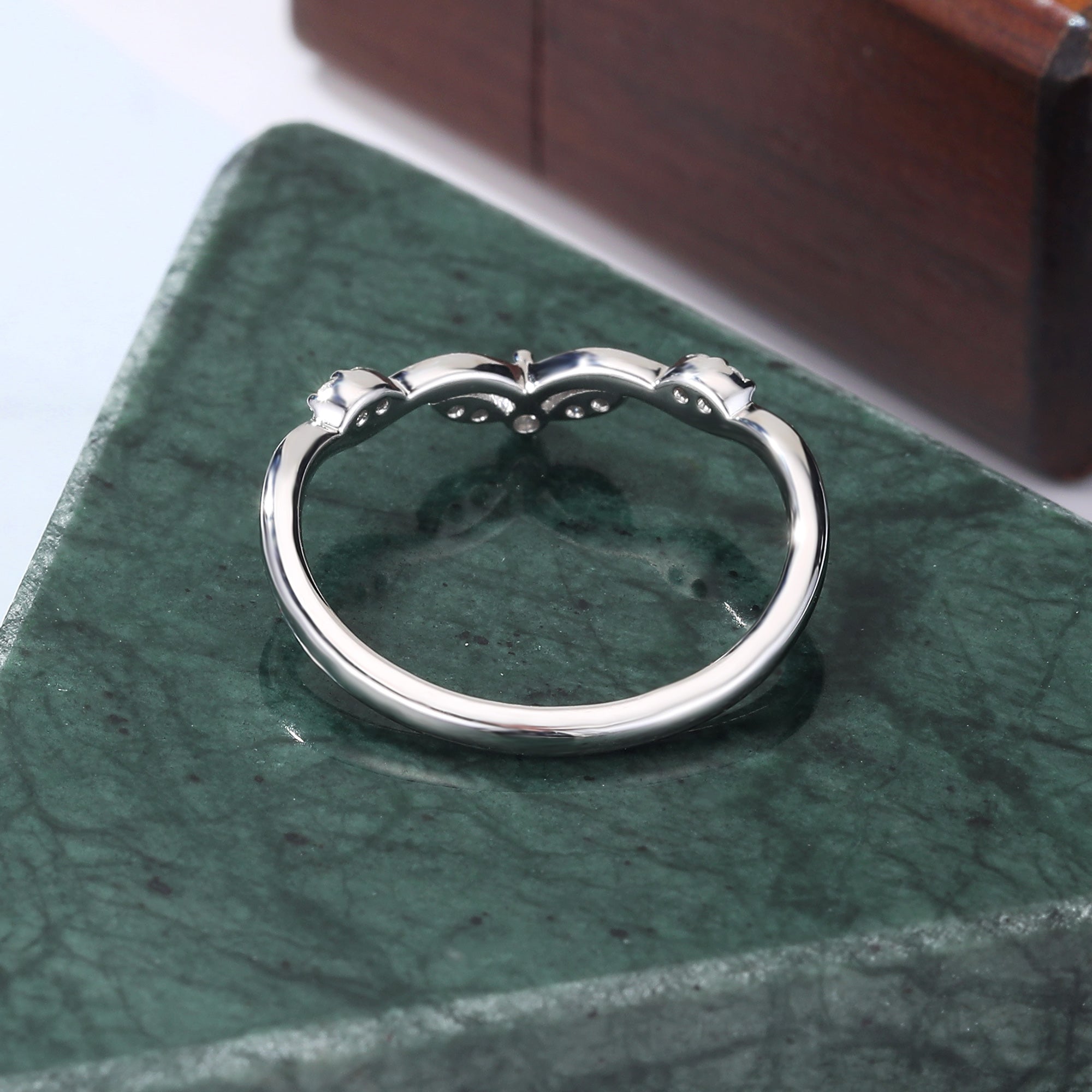 Art deco moissanite wedding band unique rose gold yellow gold white gold wedding band prong set anniversary promise bridal ring  10k/14k/18k